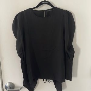 Black blouse puffy sleeve open back